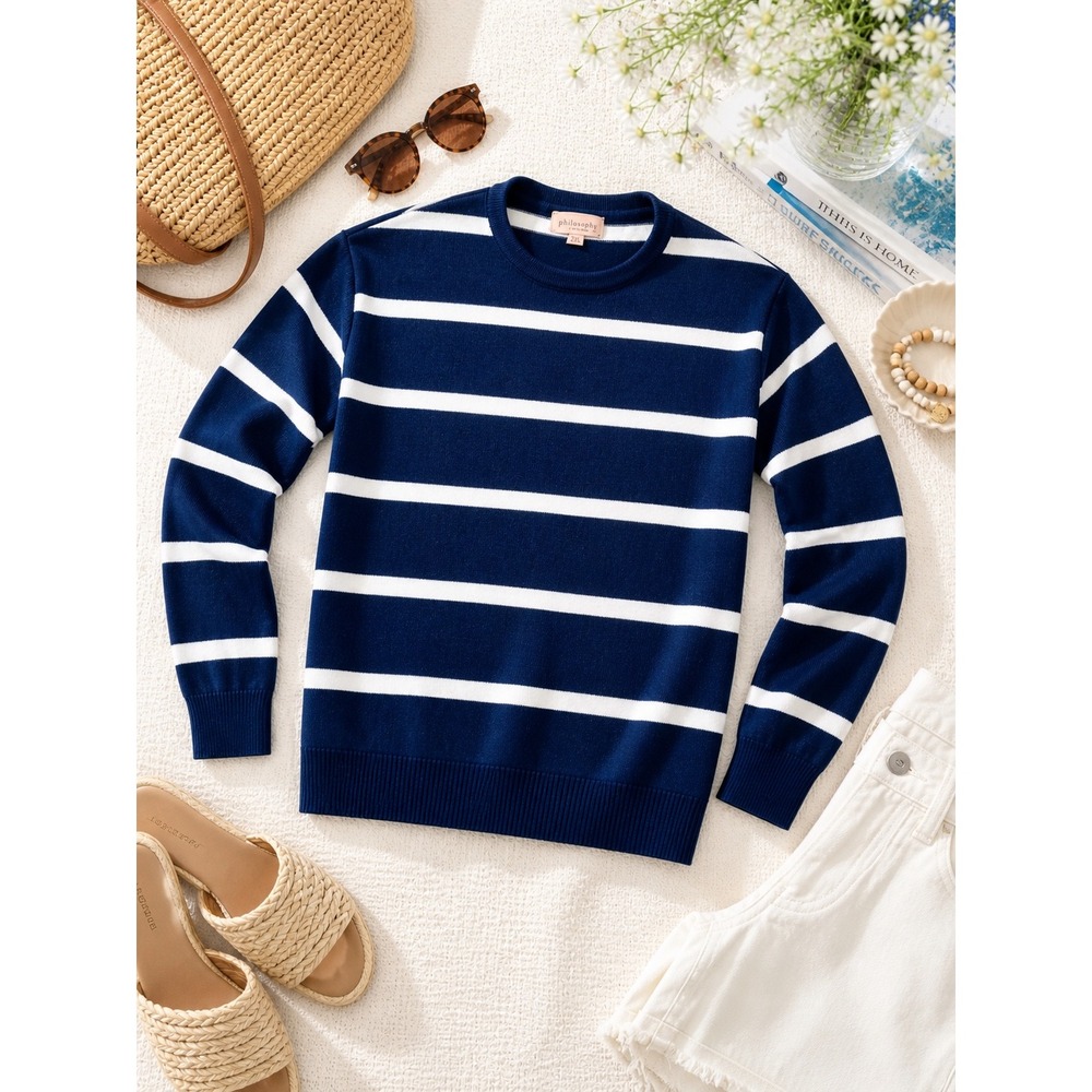 Philosophy Republic Clothing Navy White Striped roll neck Sweater Womens‎ Large